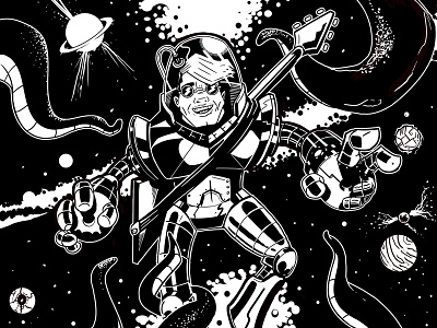 Alex El Androide alex androide blackandwhite character comics guitar music space tentacles