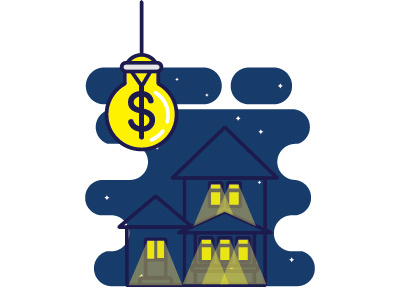 Money House flat house illustration light money night vector windows