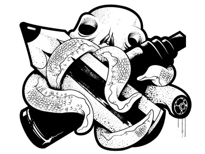 Diabolik Weapons - Lines blackwhite dark pen pencil skull tentacles