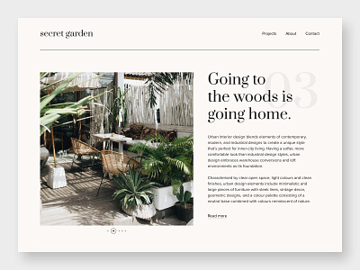 Project Page pt.1: Website for an architect or interior designer architecture clean concept digital furniture garden interface interior landing page minimal modern outdoor plants project typogaphy ui urban ux webdesign website