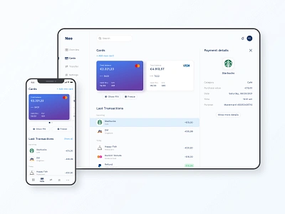 Concept for an online banking app app banking clean concept credit card dashboard design finance financial fintech gradient mobile money online services transaction transfer ui user interface website