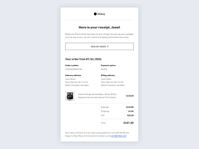 Order confirmation and email receipt 017 bill checkout clean confirmation dailyui dailyui 017 ecommerce email invoice minimal order receipt success ui