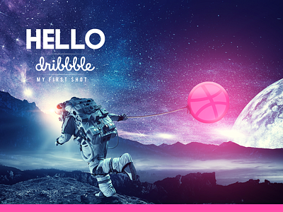 Hello Dribbble algeria algiers cosmonaut design dz firstshot galaxy hello dribbble illustration space spaceman