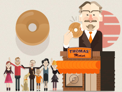Thomas Bagels bagel bagels breakfast character crowd elkaniho flat illustration thomas bagels