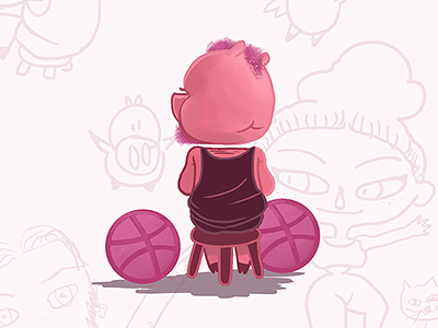 2 Dribbble Invitation character ckrauss dribbble elkaniho illustration invitation pig piggy pink