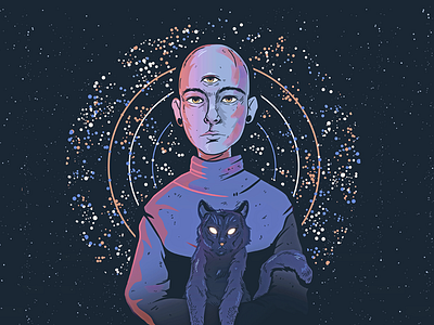 GIG POSTER bald cat character concert gig kid space spiritual third eye universe