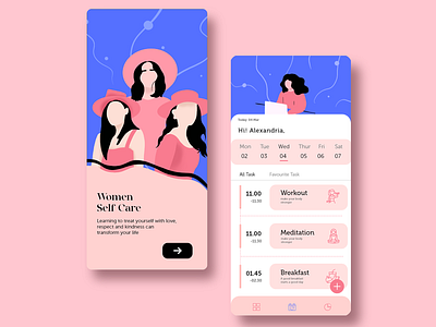 women self care application app app ui app ui ux illustration app illustration art procreate scheduler woman illustration women empowerment women health