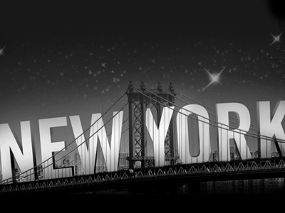 New York bridge bw film noir new york retro stars type