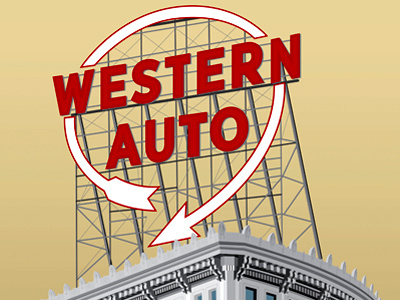 Western Auto arrow building illustration kansas city missouri neon sign type western auto