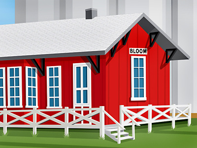 Bloom, Kansas bloom depot elevator fence grain illustration kansas rural silo train