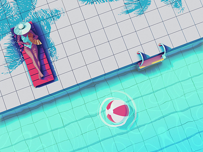 Pool Day 3d animation character chill illustration low poly pool stylized summer sun
