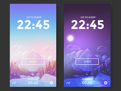 Day And Night app forest interface landscape low poly lowpoly mountains trees ui ui design ux ux design
