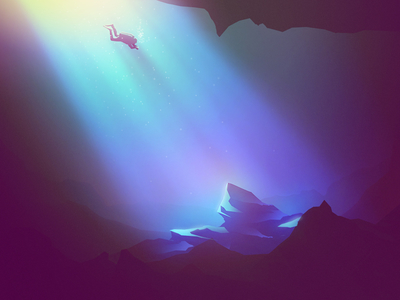Cenote blue cenote diver diving drawing illustration light photoshop purple rays rocks water