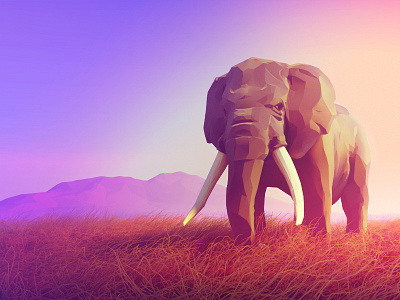 Elephant 3d animal blender elephant illustration landscape low poly lowpoly savanna sundown sunrise sunset