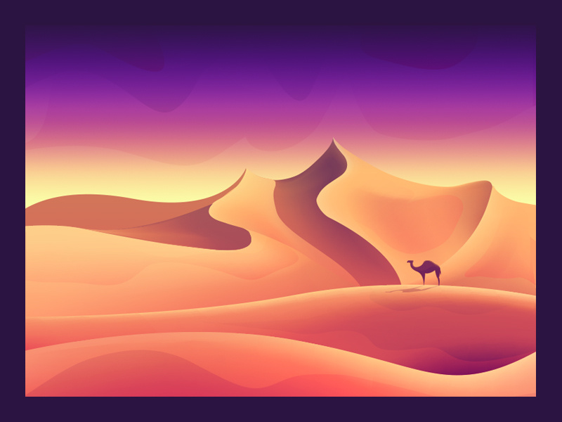 Desert animal sun solitude sand landscape illustrator illustration camel desert