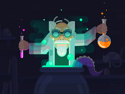 Mad Alchemist alchemy character colors design flat illustration illustrator lab neon science ux vector