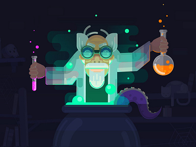 Mad Alchemist alchemy character colors design flat illustration illustrator lab neon science ux vector