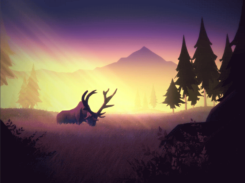 King Of The Forest blender deer elk forest landscape mountains stag sunrays sunset trees unity woods