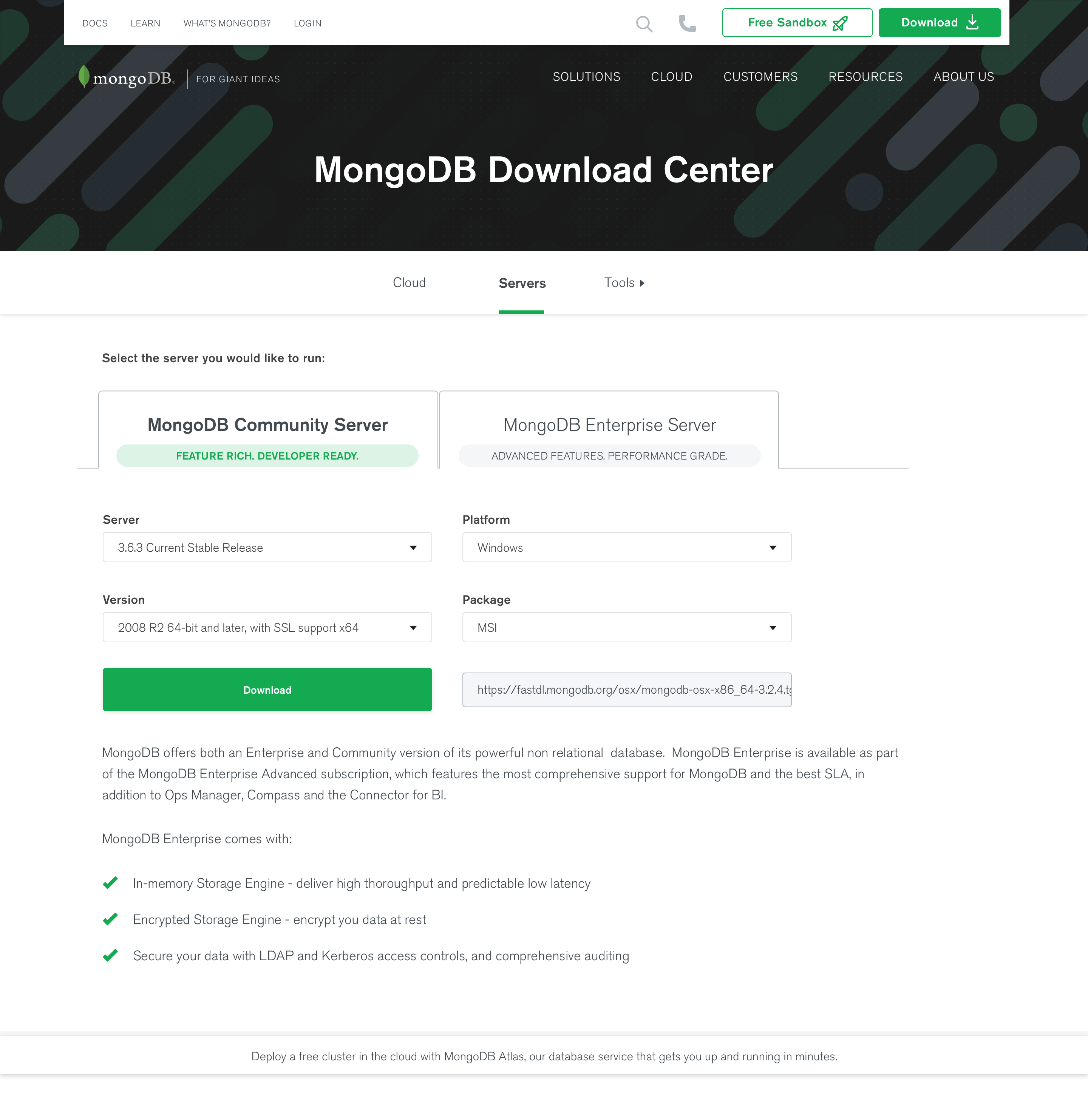 mongodb download center.