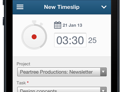 Time Tracking shipped freeagent mobile time timer ui