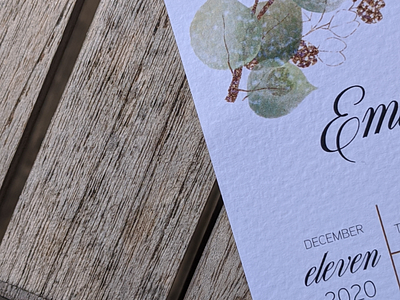 Eucalyptus Invites art calligraphy creative eucalyptus fcs certified paper font gold graphic designer sans serif sustainable printing textured paper wedding invites