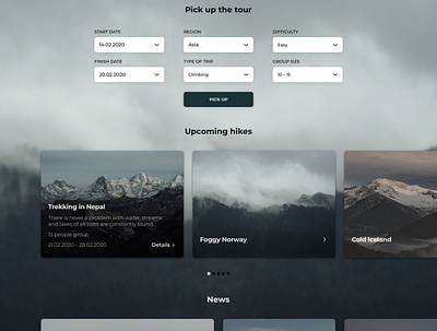 Mountain Trip – Travel Service Screen booking design form mountain mountains project screen tour travel trip ui ux webdesign