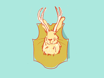 Jackalope halftone illustration jackalope rabbit yellow