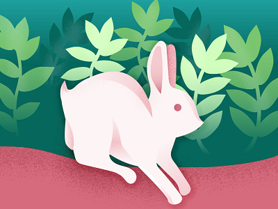 Rabbit Running animal botanical bunny design flat art garden green greenery illustration illustrator limited palette pink rabbit texture vectorart