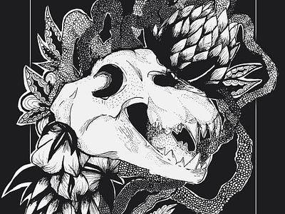 The Panther animal botanical flora illustration nature pagan pen ink skull succulent witchy