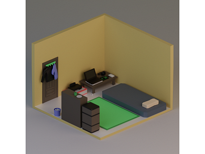 Low Poly Isometric Room 3d art b3d blender isometric low poly modelling