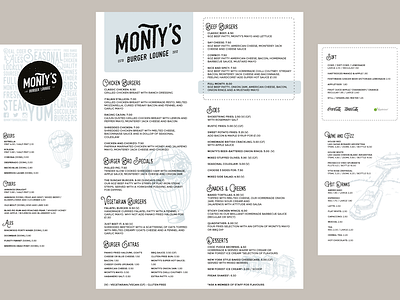 Montys Burger Lounge Temporary Menus burgers menus restaurant typography