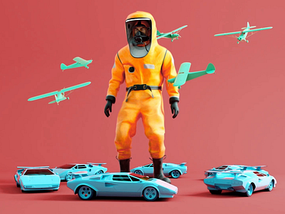 The lonely and completely lost Hazmat Guy 3d after effects animation cars cinema 4d loop motion design motion graphics octane