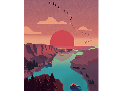 mountains and rivers972201 design illustration mountain oneli red river sun ui