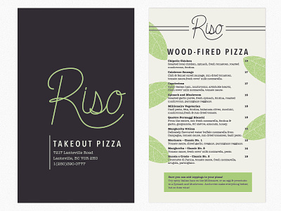 Riso Menu food green handlettering lettering menu pizza texture vancouver island