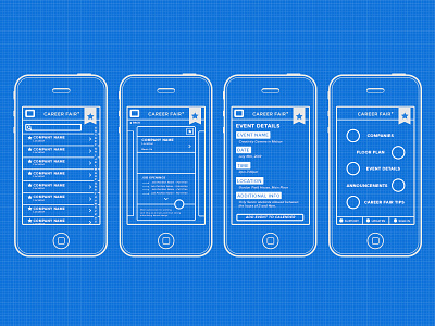 CareerFair+ wireframes apple application blueprint career career fair college fair helping iphone iphone app jobs students wireframes