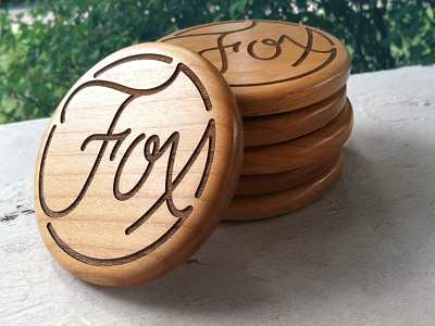 Fox Coasters coasters engraving fox foxy handlettering lettering script wood