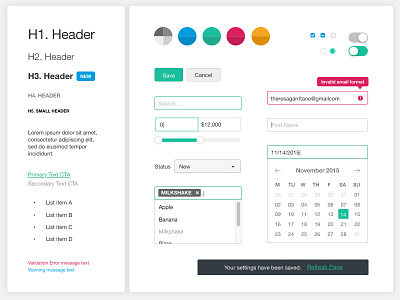 UI KIT Concept buttons calendar guidelines inputs styleguides styles toggles ui kit visual