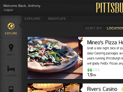 Explore Pittsburgh iPad App app bars explore gui ipad location nightlife pittsburgh ui ux