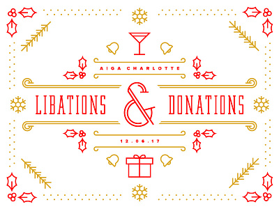Libations & Donations bells cocktail donations gift holiday holly libations line pine snowflake vector