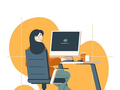 Flat illustration programmer girl computer desktop flat design flat illustration girl illustration vector vector illustration web illustration website design