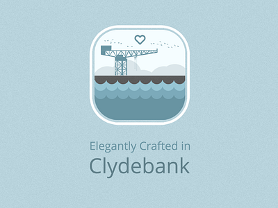 Elegantly Crafted in Clydebank badge blue clouds clydebank flat icon illustration logo photoshop waves