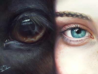Miss and Horse art awesome beauty canon canvas eye eyelashes eyes girl horse nature oil painting photoshop woman