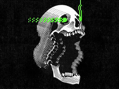 Glitch aesthetic graphic design illustration pixel art retrowave skull vector