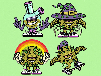 The Weed Gang 420 aesthetic cartoon cbd character design fun graphic design illustration leaves vector wed