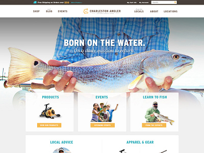 Charleston Angler bright colors ecommerce fishing responsive site