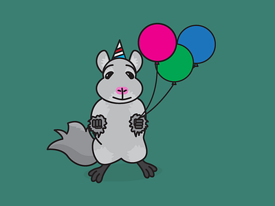 It's my birthday weekend! So I drew a fist-bumping Chinchilla... adobe animal balloons birthday hat chinchilla flat fur illustration illustrator vector