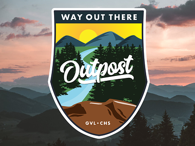 Way Out There adobe badges branding design flat illustration illustrator logo mountains vector