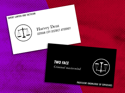 Harvey Dent & Two Face business cards batman business card design dribbble dribbbleweeklywarmup experiment halftone harvey dent texture two face villains