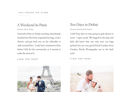 Travel section for a Showit Photography website classic editorial grid photography website wedding