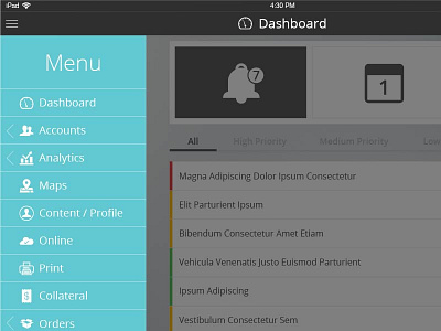 iPad Dashboard - Side Menu dashboard ipad side menu